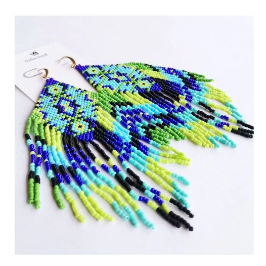 RB Blue Green Fringe Earrings