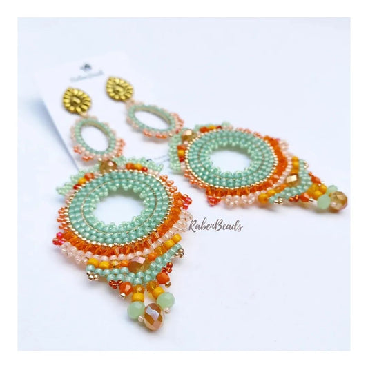 RB MintGreen & Orange Statement Earrings