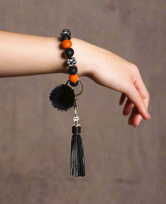 Silicone Bead Ball Tassel Skull Bracelet Keychain