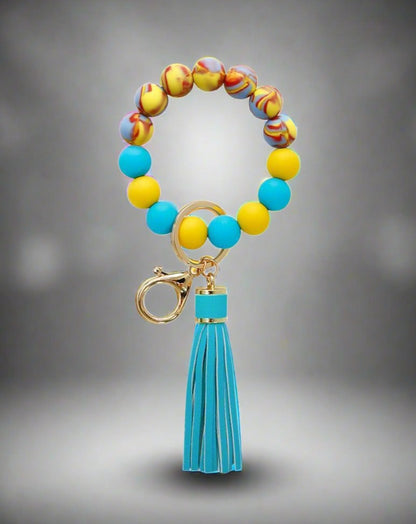 Color Silicone Beads Tassel Bracelet Wrist Keychain