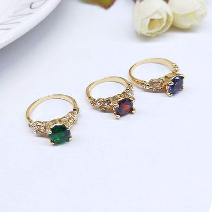 100Pcs Gold Plated Colorful Zircon Ring,Assorted style