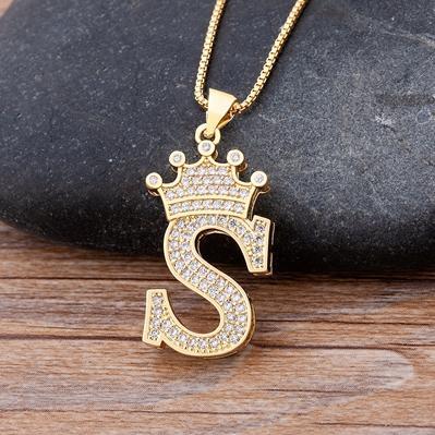 Zircon A-Z Crown Alphabet Necklace