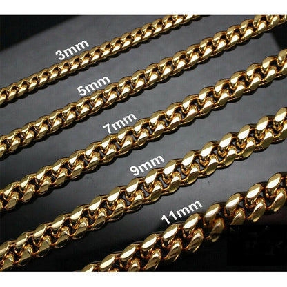 Stainless Steel Cuban Curb Chain 16-30" Mens Necklace 3/5/7/9/11mm