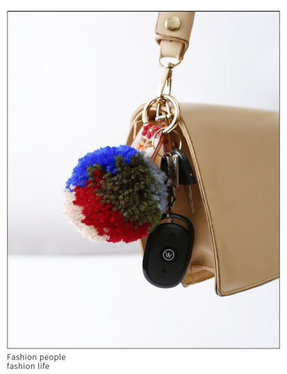 Hand Braided Boho coloured Pom Pom Keychain