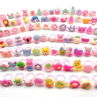 100Pcs Children's Candy Flower Animal Bow Shape Rings