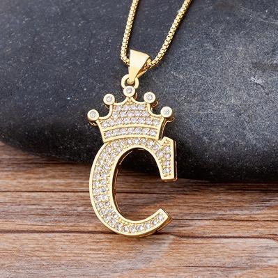 Zircon A-Z Crown Alphabet Necklace