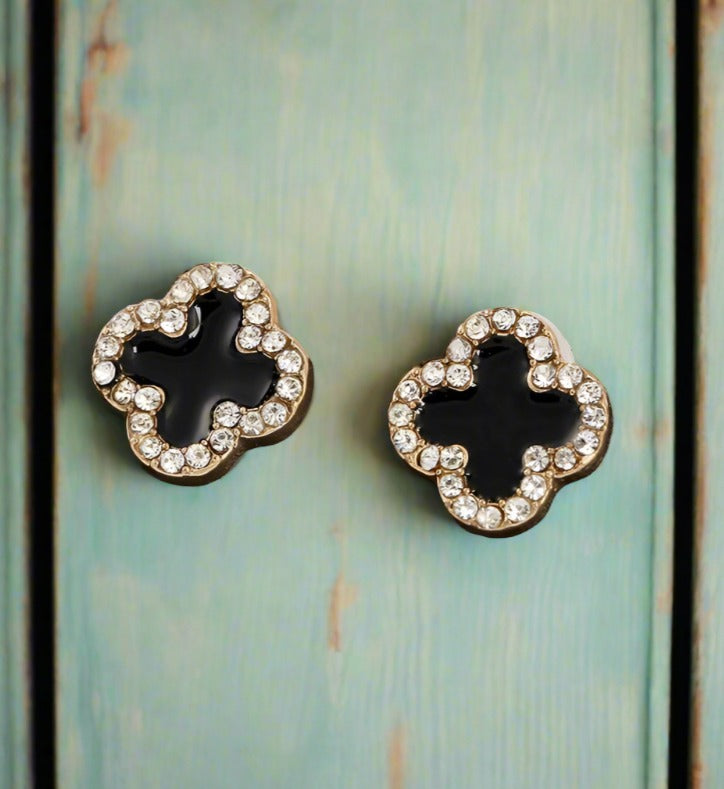 Silver Pin and Diamond Clover Stud Earrings