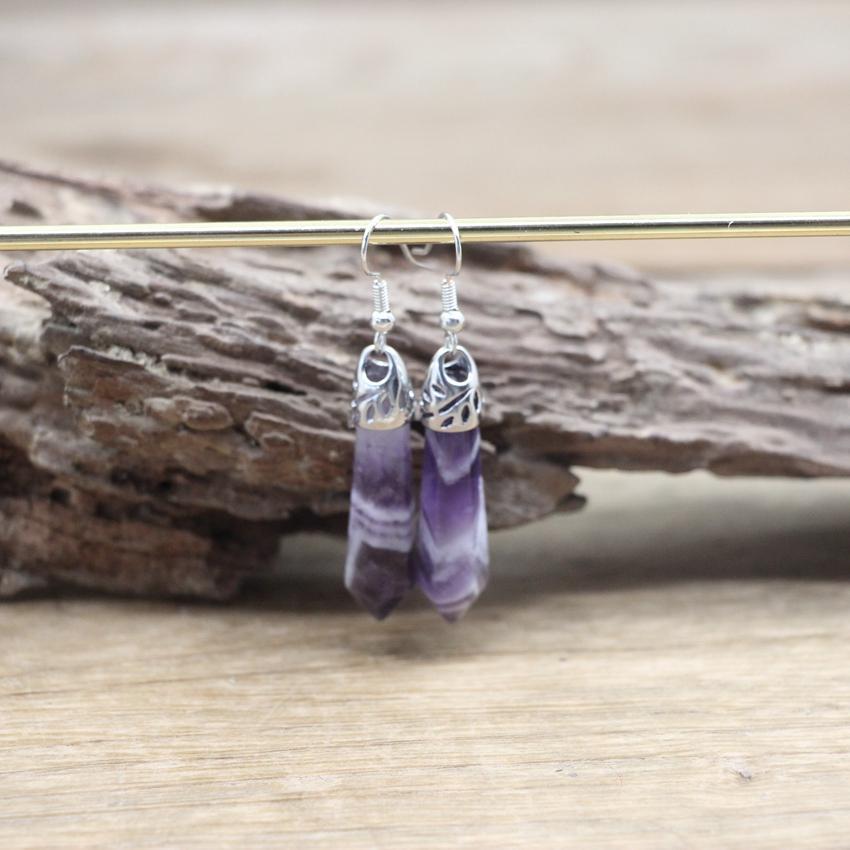 Handmade Natural Stone Hexagonal Quartz Hook Earring