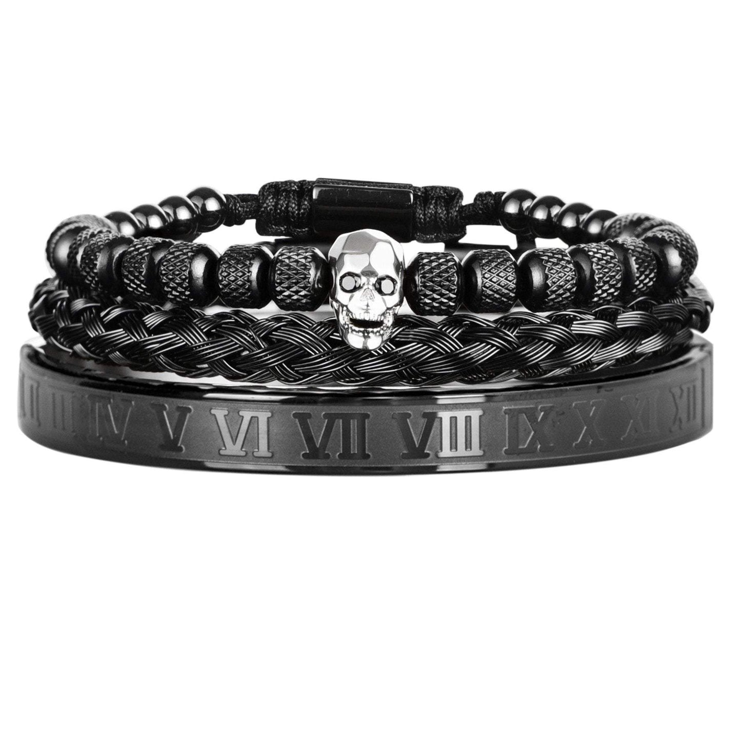 3pcs/Set Skull Charm Black Bracelet