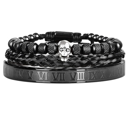 3pcs/Set Skull Charm Black Bracelet