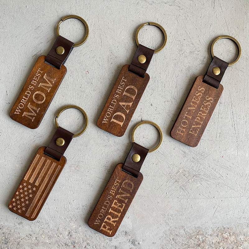 Creative Gift Keychain Wood Leather Pendant Keychain