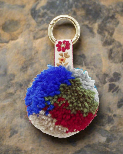 Hand Braided Boho coloured Pom Pom Keychain