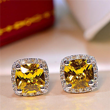 Yellow Pink Zircon Earrings Fashion Wedding Jewelry