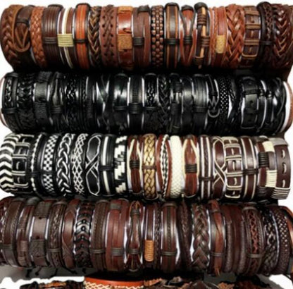 100pcs Retro Leather Ethnic Tribal Jewelry Bracelets