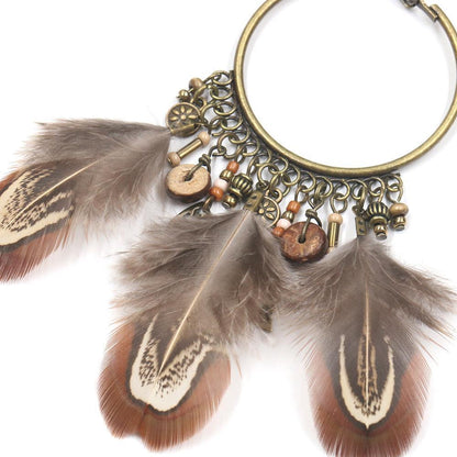 Retro Ethnic Round Gradient Feather Pendant Earrings