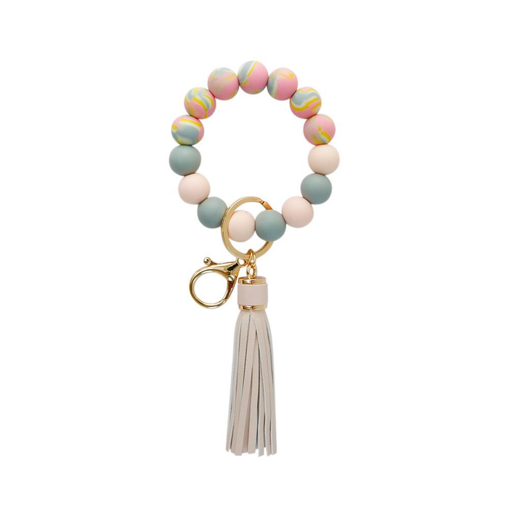 Color Silicone Beads Tassel Bracelet Wrist Keychain