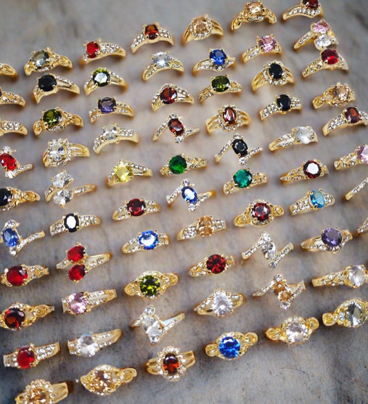 100Pcs Gold Plated Colorful Zircon Ring,Assorted style