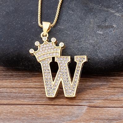 Zircon A-Z Crown Alphabet Necklace