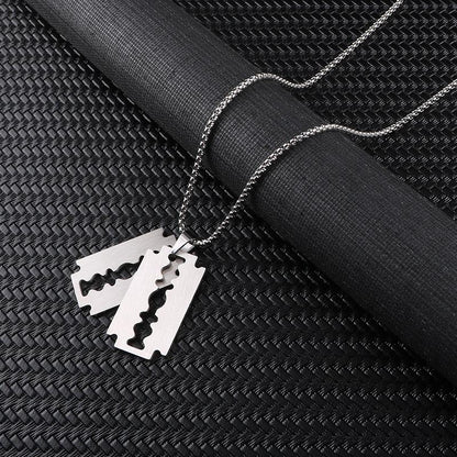 Stainless Steel Razor Blades Pendant Necklaces