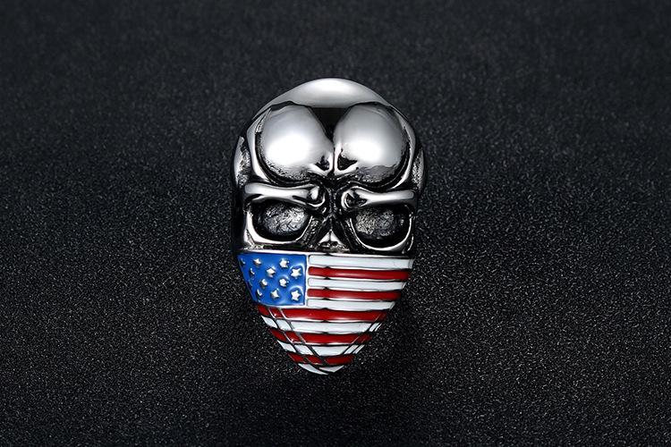 American Flag Skull Steel Punk Ring