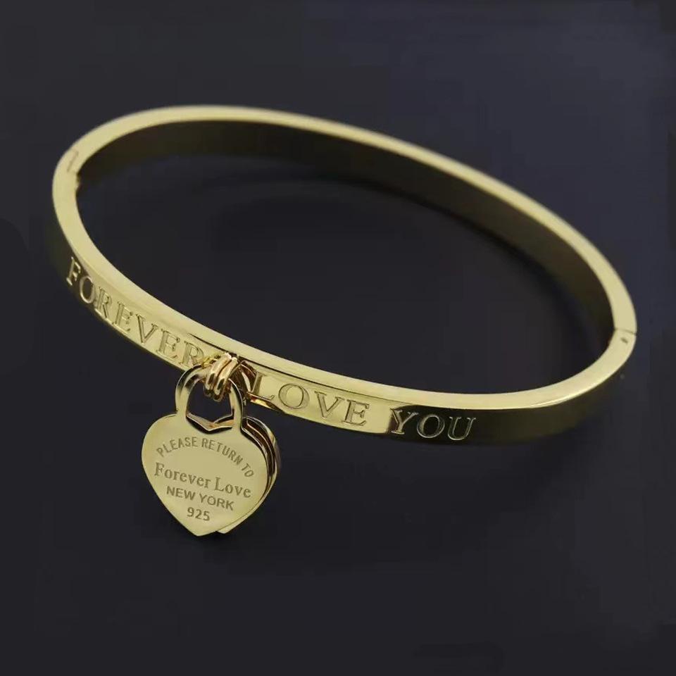 Heart Shape Titanium Steel Plating Bangle