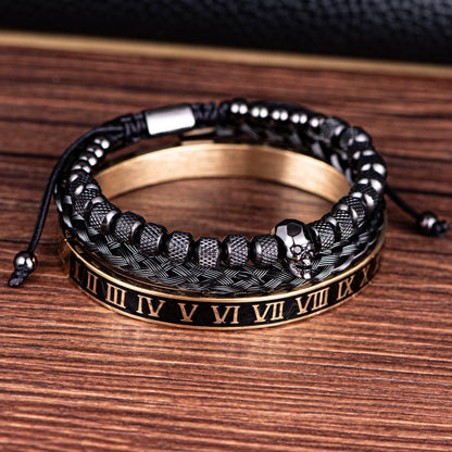 3pcs/Set Skull Charm Black Bracelet