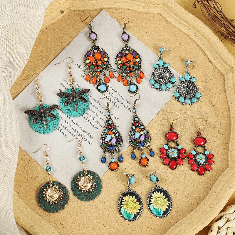 Multi-style Retro National Style Contrast Colorful Earrings