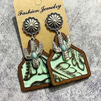 Genuine Leather Cow Tag Earrings