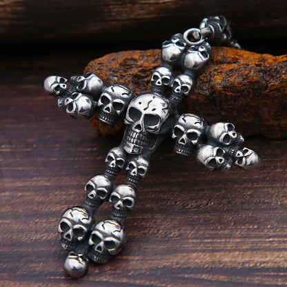 Gothic Men Motorcycle Rider Cross Skull Pendant Necklace