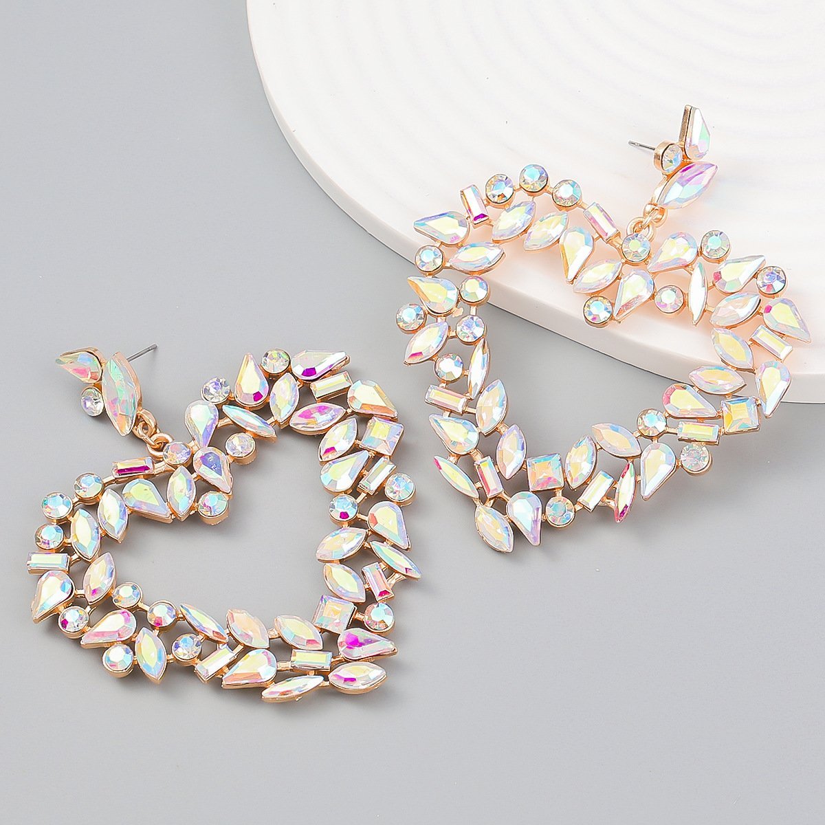 Flower Alloy Love Rhinestone Earrings Female