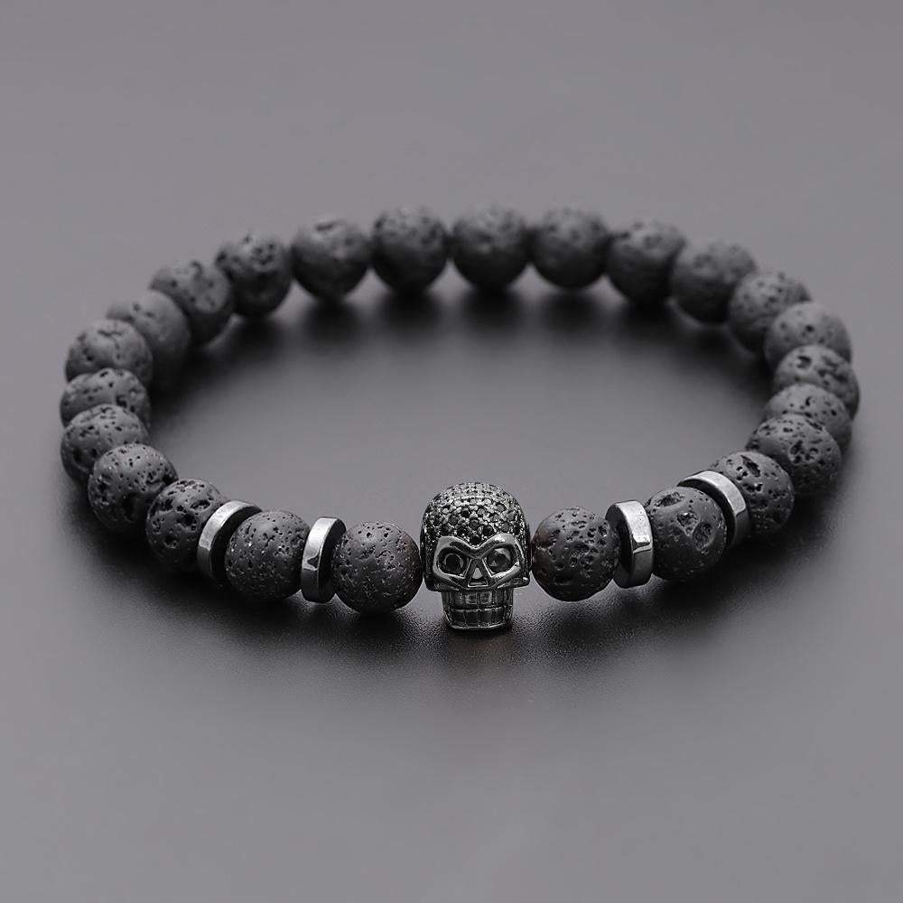 Handmade Black Eye Skull Lava Stone Bracelet