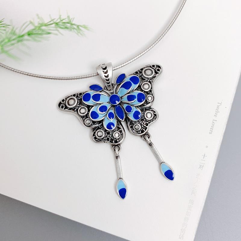 Female Enamel Butterfly Pendant Necklace