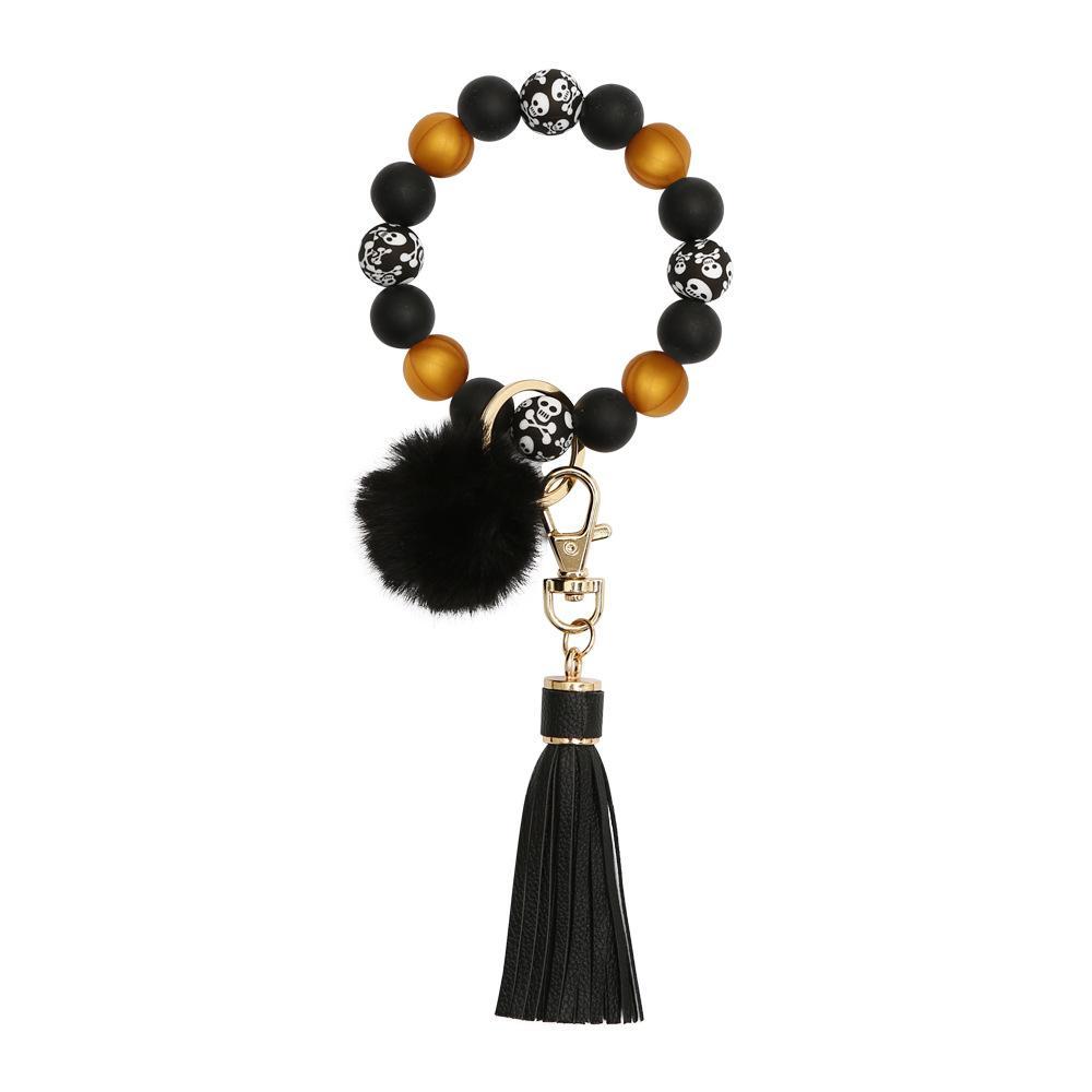 Silicone Bead Ball Tassel Skull Bracelet Keychain