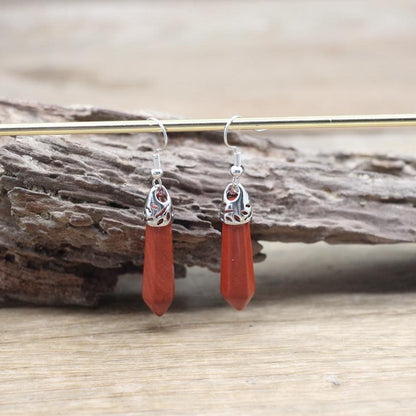 Handmade Natural Stone Hexagonal Quartz Hook Earring