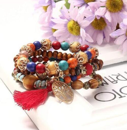 30 Sets Bohemian Multilayer Stackable Tassel Beaded Bracelets