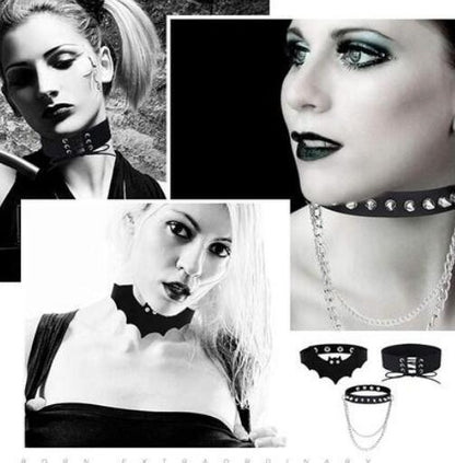 60 Pcs Halloween Gothic PU Leather Adjustable Choker Necklaces