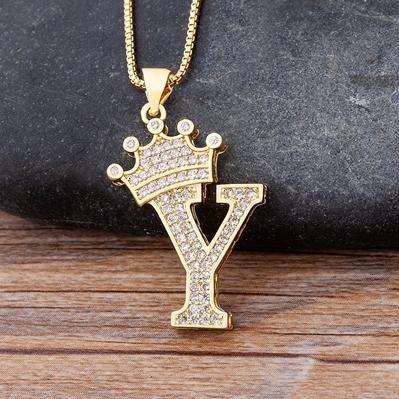 Zircon A-Z Crown Alphabet Necklace