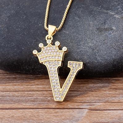 Zircon A-Z Crown Alphabet Necklace