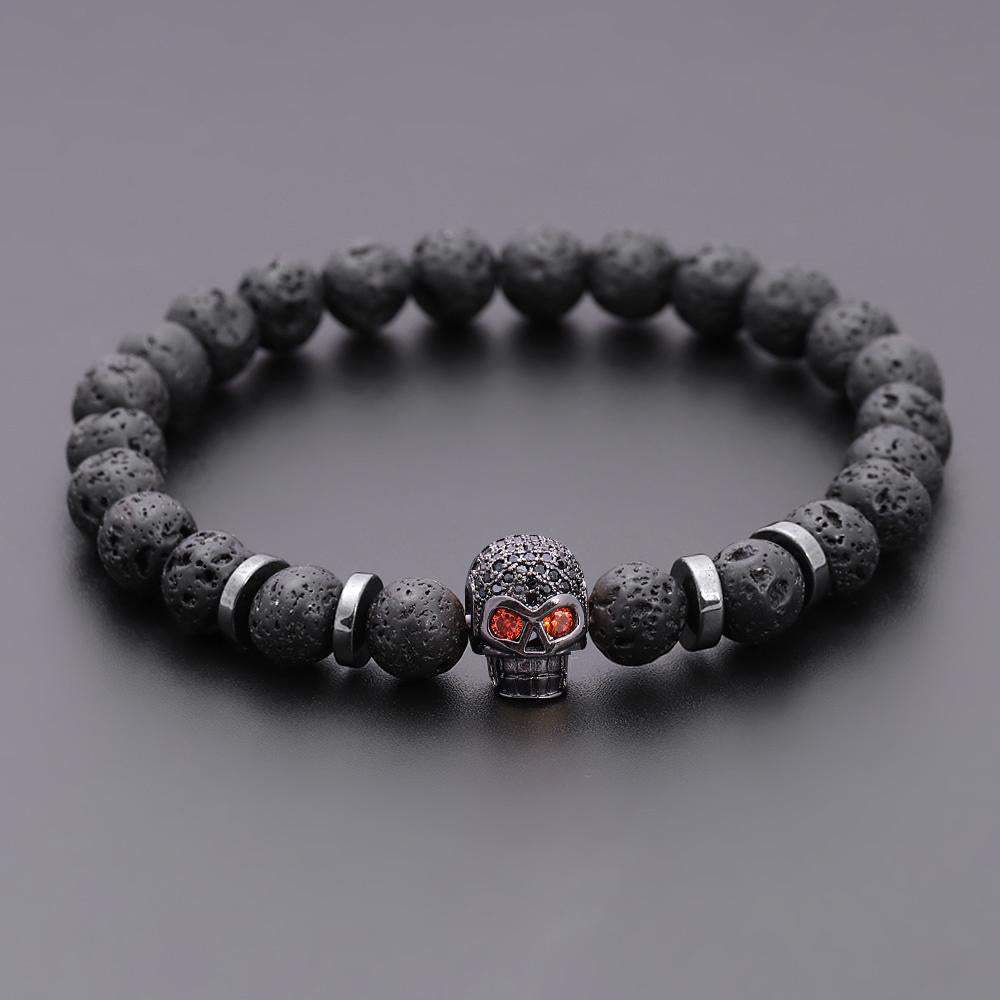 Handmade Black Eye Skull Lava Stone Bracelet