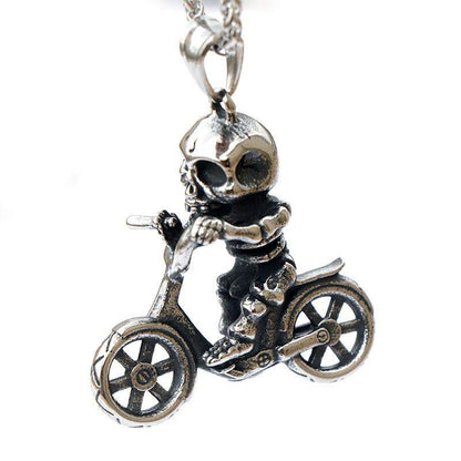 Boutique Handmade Bicycle Skull 316L Stainless Steel Men and Women Pendant Jewelry Necklace