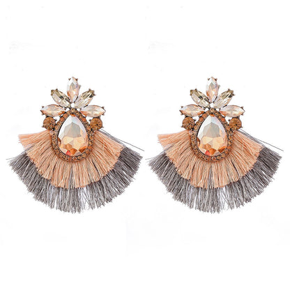 Women's colourful Rhinestone Alloy Flower Tassel Earrings