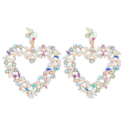 Flower Alloy Love Rhinestone Earrings Female