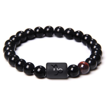 12 Constellation Natural Black Onyx Stone Elastic Bracelet