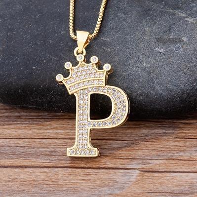 Zircon A-Z Crown Alphabet Necklace