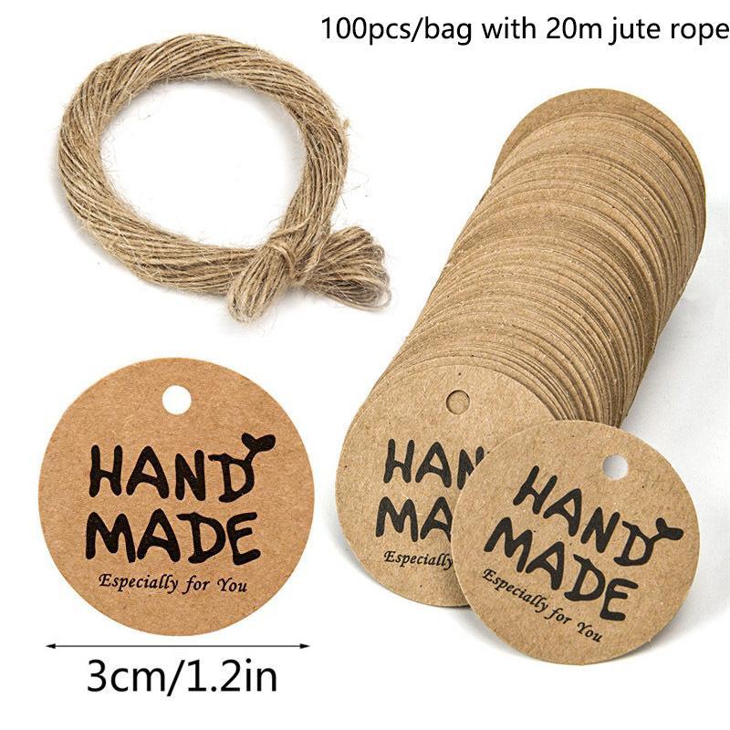 100Pcs Round Kraft Paper Gift Handmade Tags