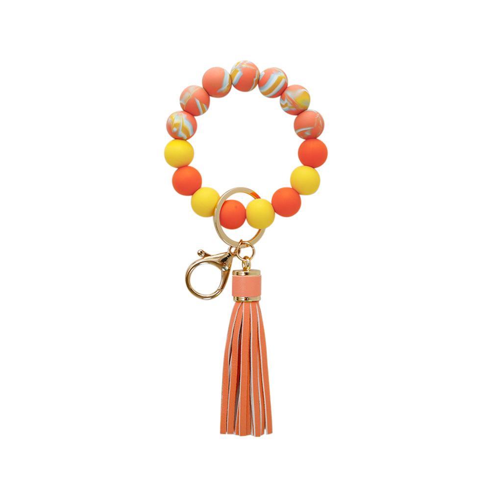 Color Silicone Beads Tassel Bracelet Wrist Keychain