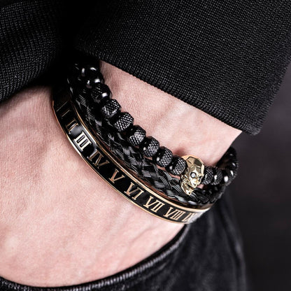 3pcs/Set Skull Charm Black Bracelet