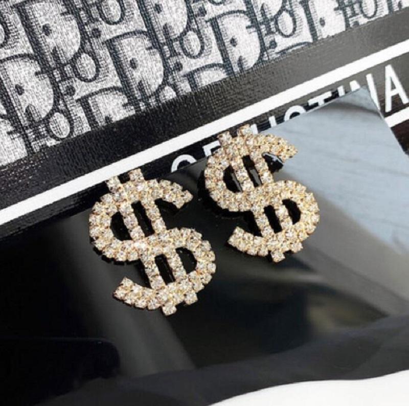 Money Sign Rhinestone Earrings