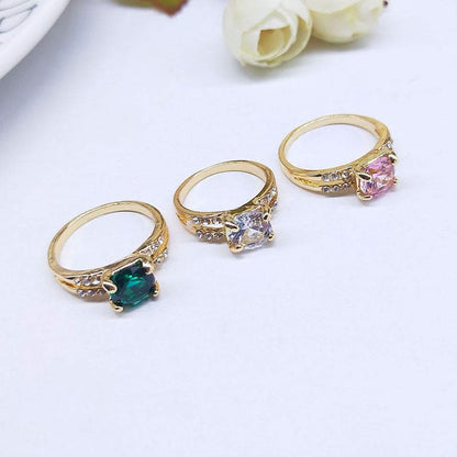 100Pcs Gold Plated Colorful Zircon Ring,Assorted style