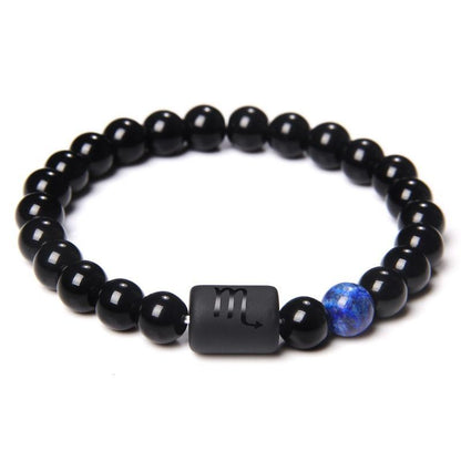 12 Constellation Natural Black Onyx Stone Elastic Bracelet